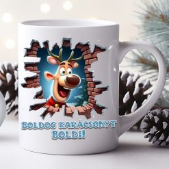 Egyedi karácsonyi bögre névvel 3D rénszarvas